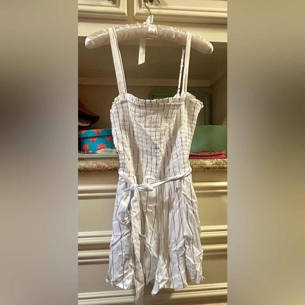 White Striped Romper with Tie Waist